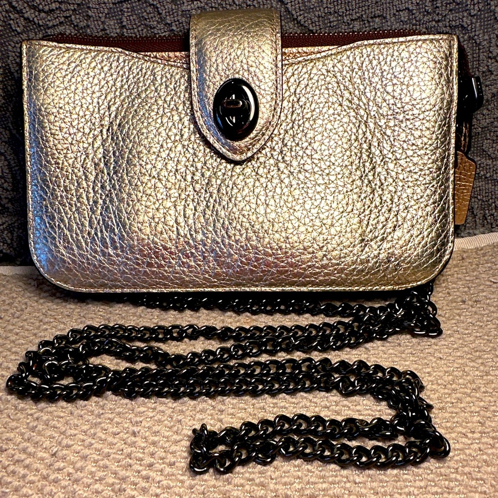 Coach clutch Crossbody with chain gold and dark gold in mint condition